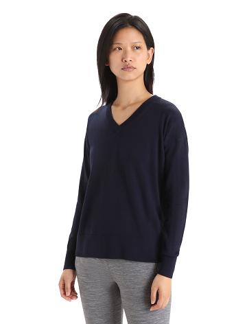 Dámské Svetry Icebreaker Merino Shearer V Neck Tmavě Blankyt | CZ 1318BEXC